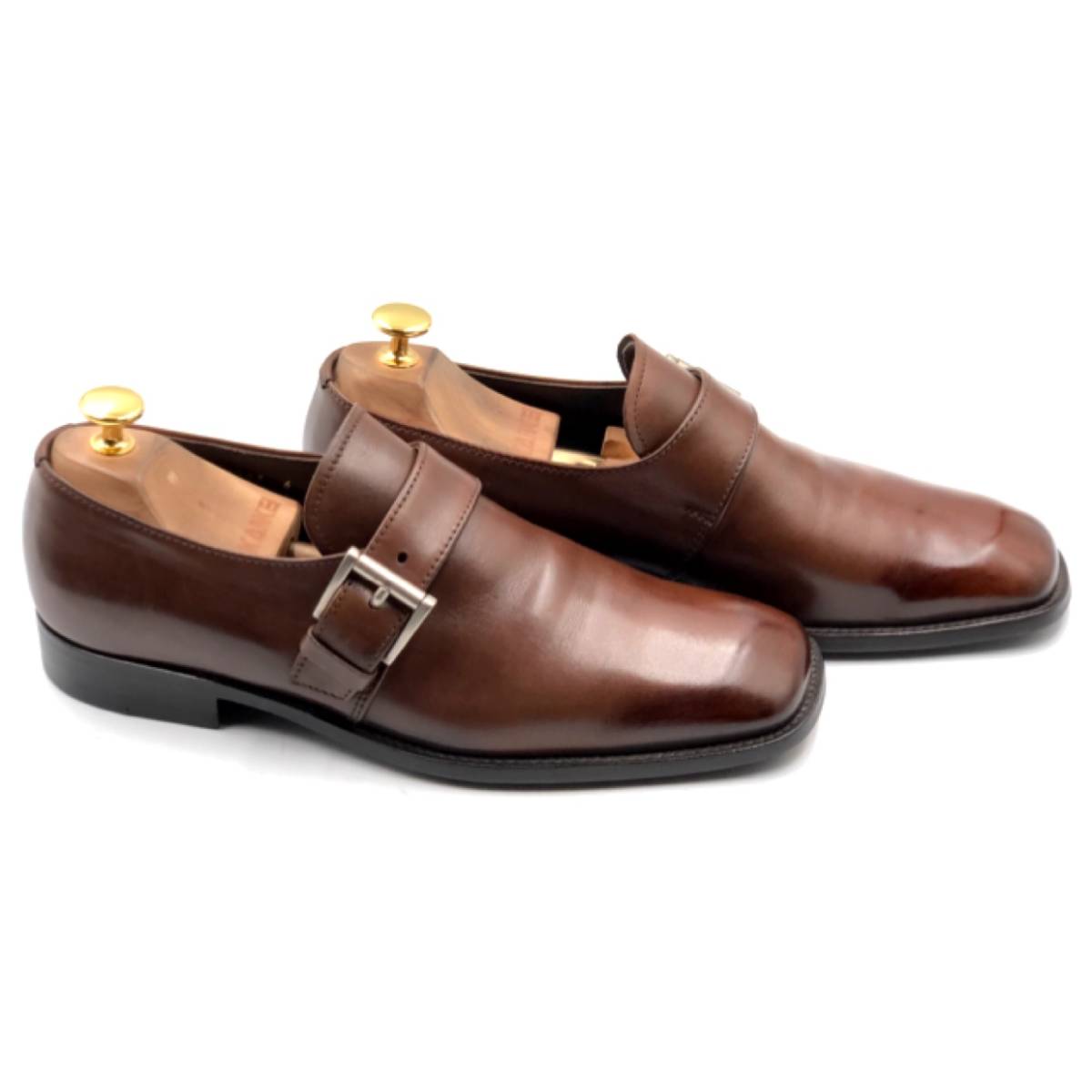 即決 PRADA プラダ 24cm 6 0703 メンズ レザーシューズ モンク 