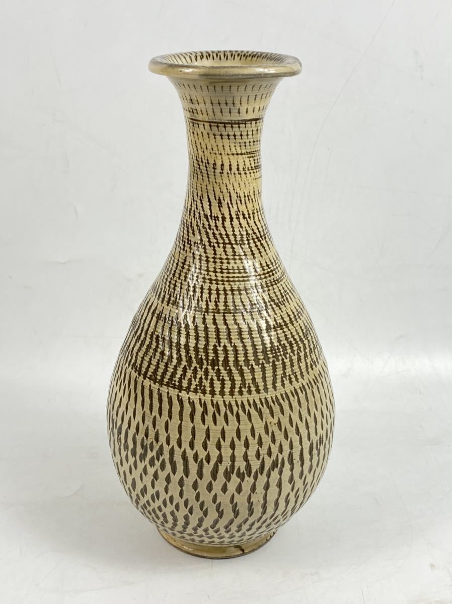 朝】小鹿田焼 小石原焼 徳利 花瓶 飛び鉋 民芸 文化財 高25.7cm(焼締め