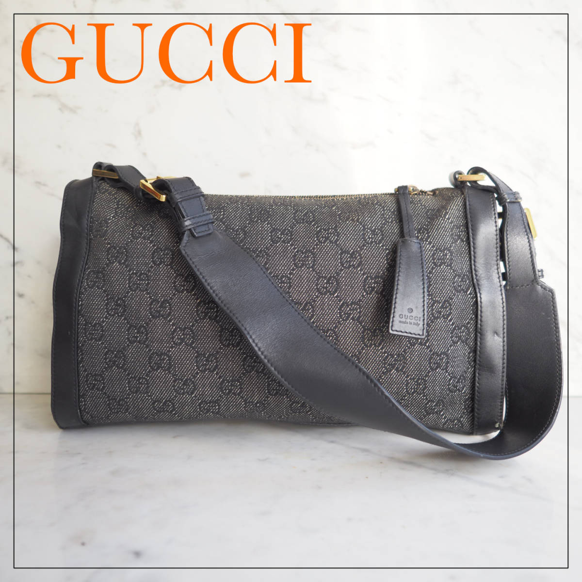 良品☆ グッチ GUCCI ブラック GGキャンバス ワンショルダーバッグ 