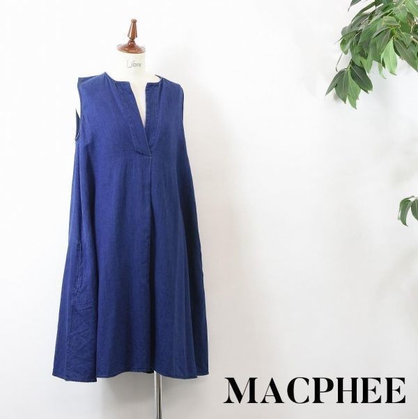 人気定番，セール BB0054 MACPHEE デニム ノースリーブ ワンピース インディゴ 38 Aライン ブルー インディゴ 38 M レディース 薄手 膝丈 ロング(ワンピース)｜売買されたオークション情報、yahooの商品情報をアーカ ワンピース