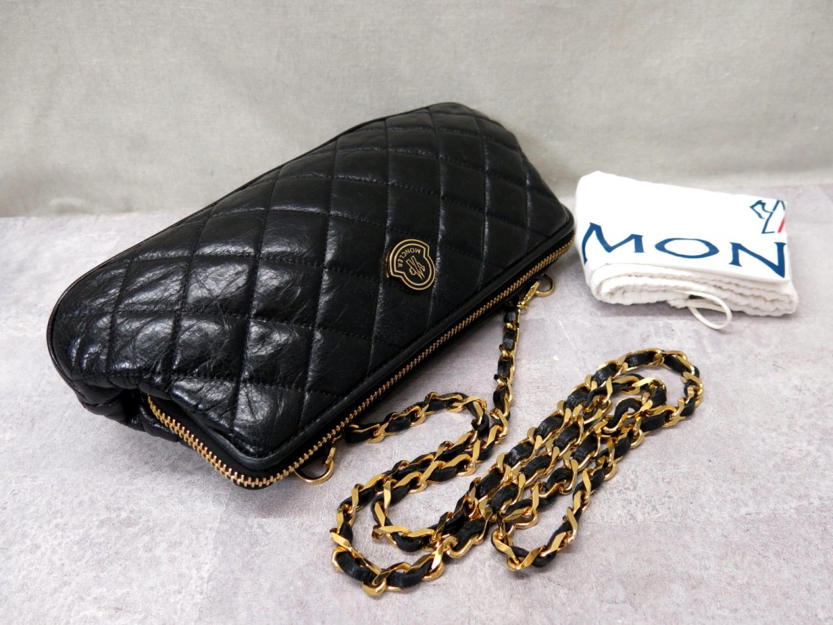 ○超美品○MONCLER モンクレール○しわ加工 キルティング レザー 本革 