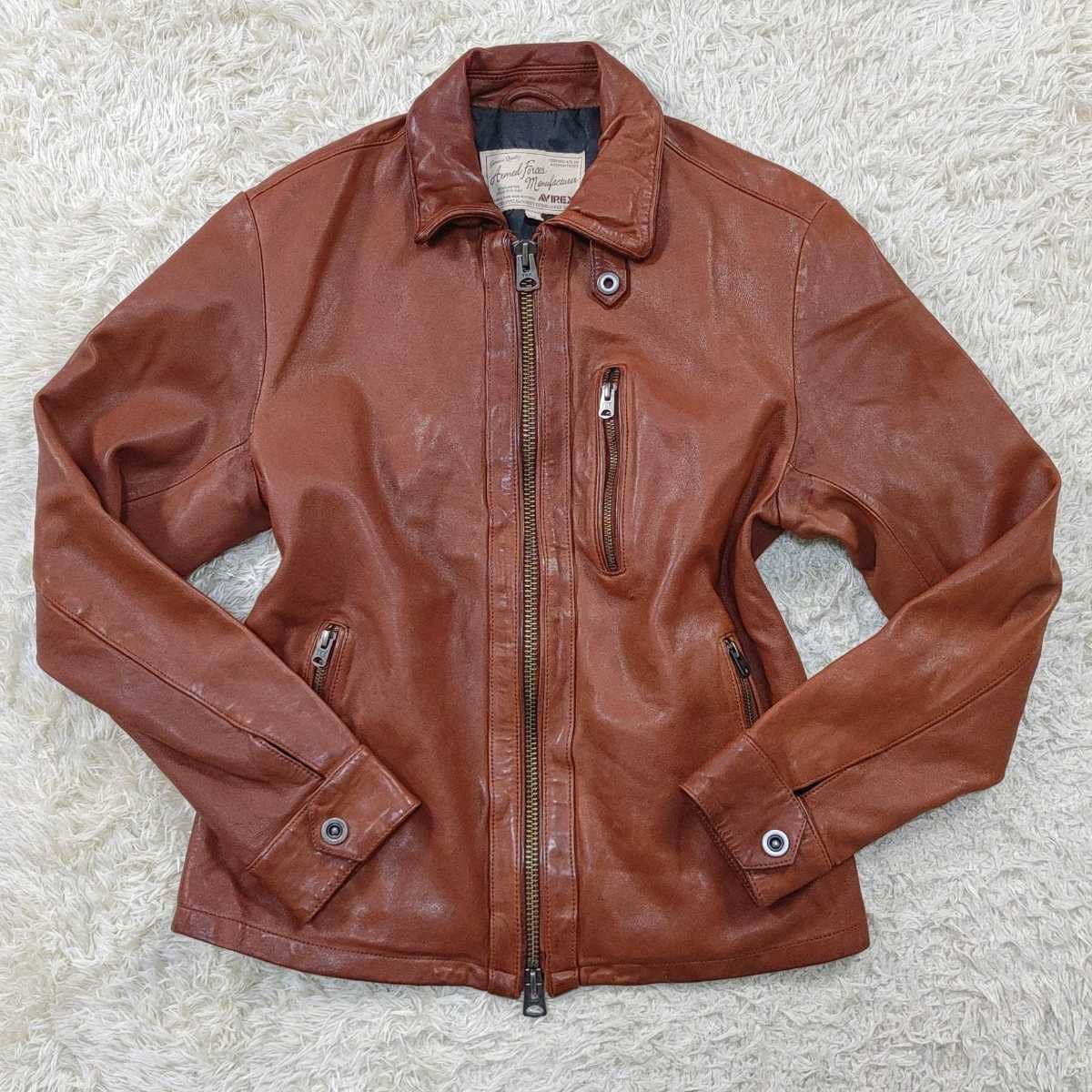 美品 AVIREX ラムレザー トラックジャケット シングルライダース 美品