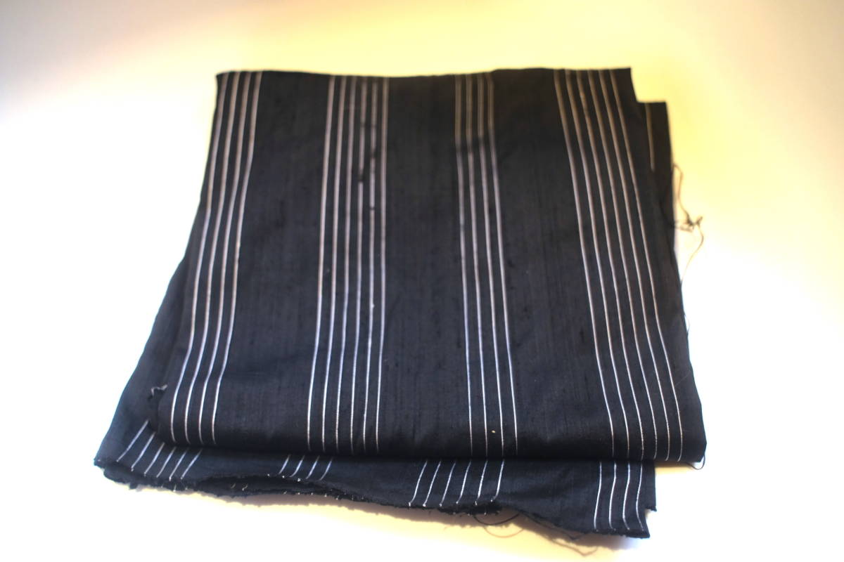 シルク 100％ ビンテージ オートクチュール ストライプ 刺繍 ブラック 