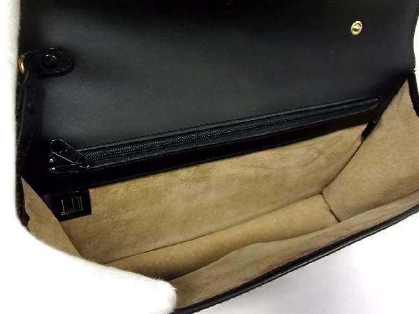 ダンヒル レザー ゴールド金具 内側ロゴ総柄 ギャンティーカード シルバー 1円 ■極美品■ dunhill ダンヒル レザー ゴールド金具 クラッチバッグ セカンドバッグ 手持ちかばん メンズ 紳士 ブラック系 V4357uN