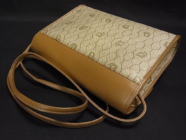 1円 ■美品■ Christian Dior ディオール ヴィンテージ ハニカム柄 PVC×レザー ショルダーバッグ 斜め掛け 肩掛け ブラウン系 P5882アオ