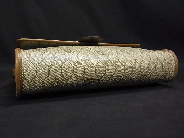 1円 ■美品■ Christian Dior ディオール ヴィンテージ ハニカム柄 PVC×レザー ショルダーバッグ 斜め掛け 肩掛け ブラウン系 P5882アオ