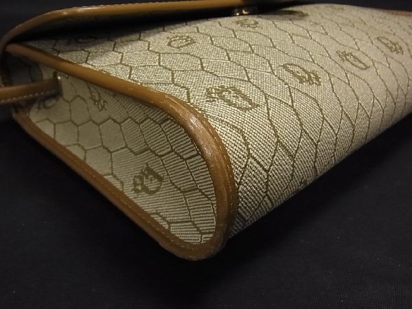 1円 ■美品■ Christian Dior ディオール ヴィンテージ ハニカム柄 PVC×レザー ショルダーバッグ 斜め掛け 肩掛け ブラウン系 P5882アオ
