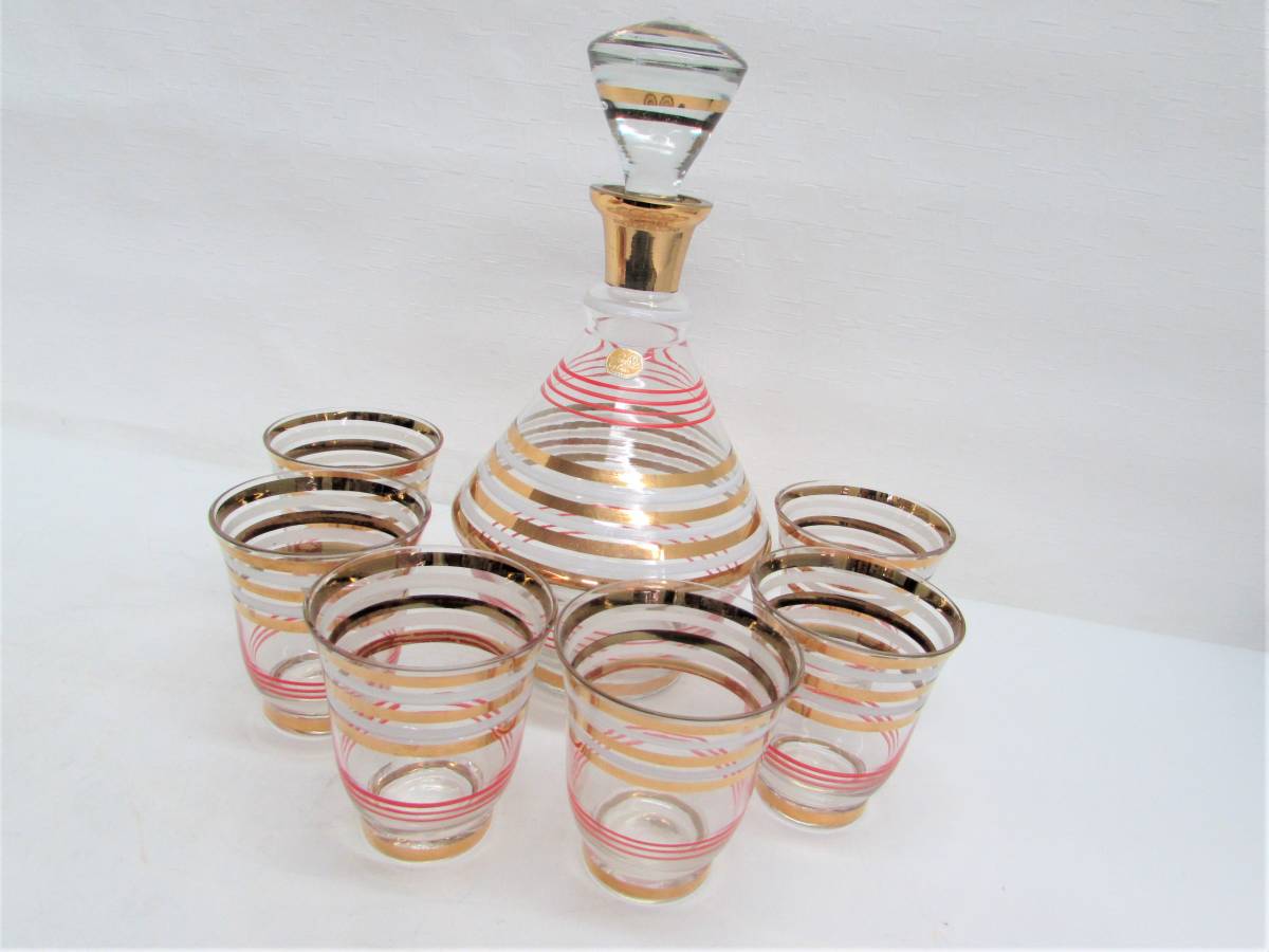 未使用 BOHEMIA ボヘミアガラス デキャンタ グラス6客 金彩 花柄 箱付 ヴィンテージ BOHEMIA Glass ボヘミアガラス デキャンタ グラス 6客