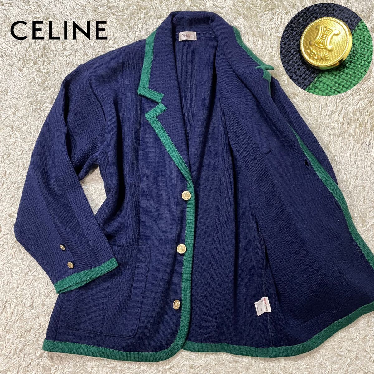 幻の逸品』セリーヌ CELINE トリオンフ 金ボタン 刺繍 ニット