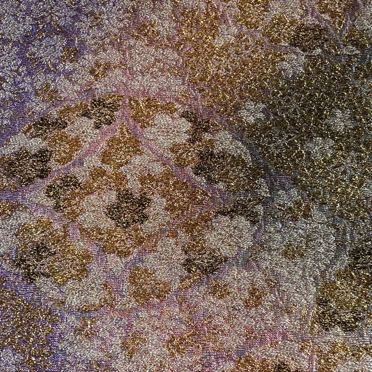 袋帯 美品 秀品 花 七宝 箔 紫 全通 正絹 【中古】 ☆☆☆ 袋帯 美品 正絹 落款あり 振袖向き 縮緬