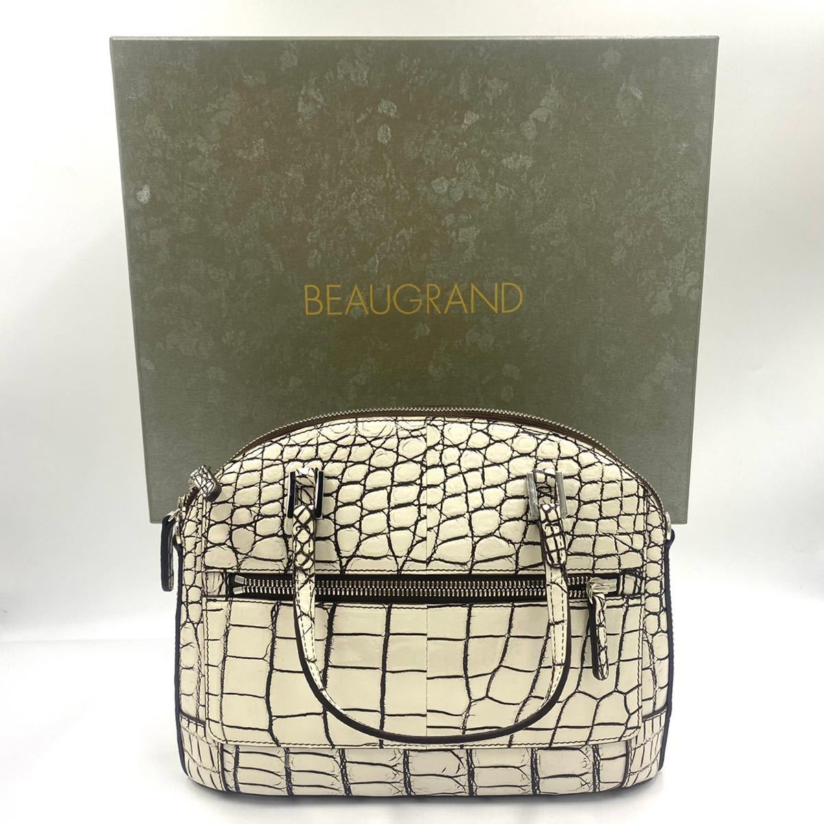 BEAUGRAND 2WAY JRAタグ クロコ 白黒 ハンド ショルダー P555 