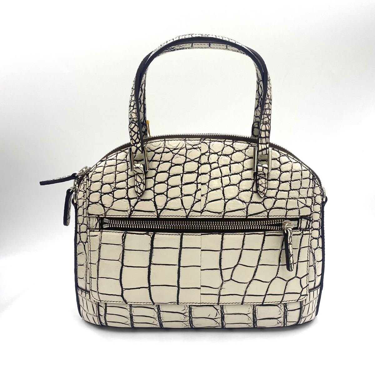 BEAUGRAND 2WAY JRAタグ クロコ 白黒 ハンド ショルダー P555  