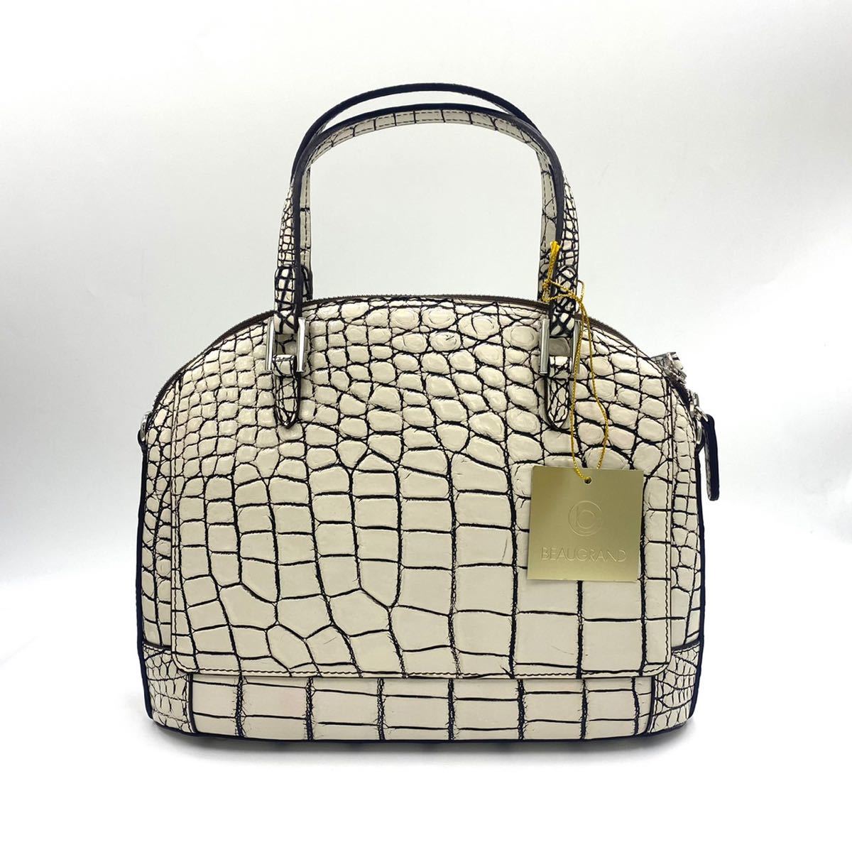 BEAUGRAND 2WAY JRAタグ クロコ 白黒 ハンド ショルダー P555 