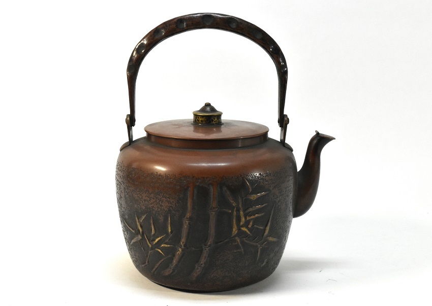 銅瓶 湯沸 漢詩 打出竹図 時代箱 茶道具 / 鉄瓶 銀瓶 ◇終了