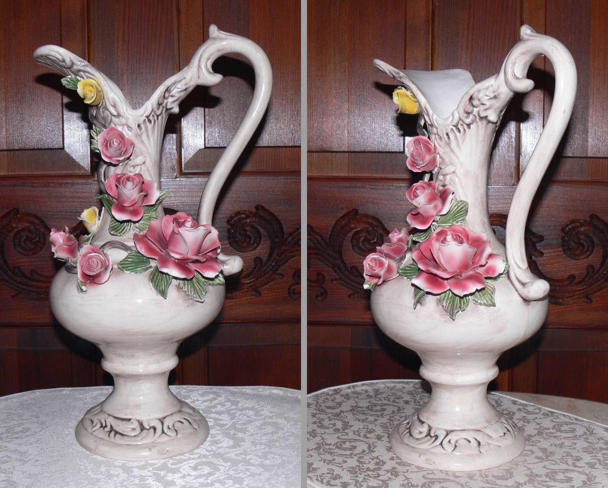 ヴィンテージ 陶器 ピッチャー ピンク/花器/花瓶/イタリア製 【公式通販】