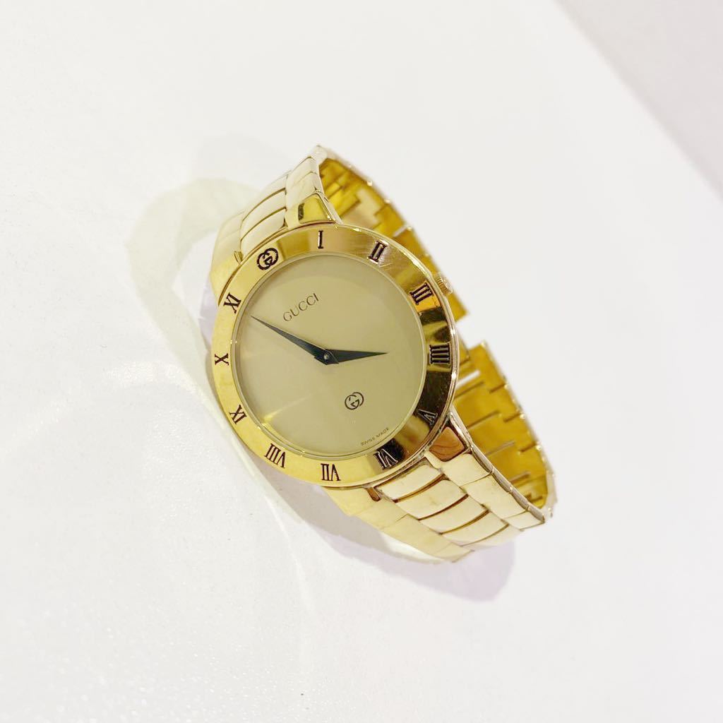 グッチ ゴールド 腕時計 1円 3300.2.L 黒文字 GUCCI グッチ 腕時計
