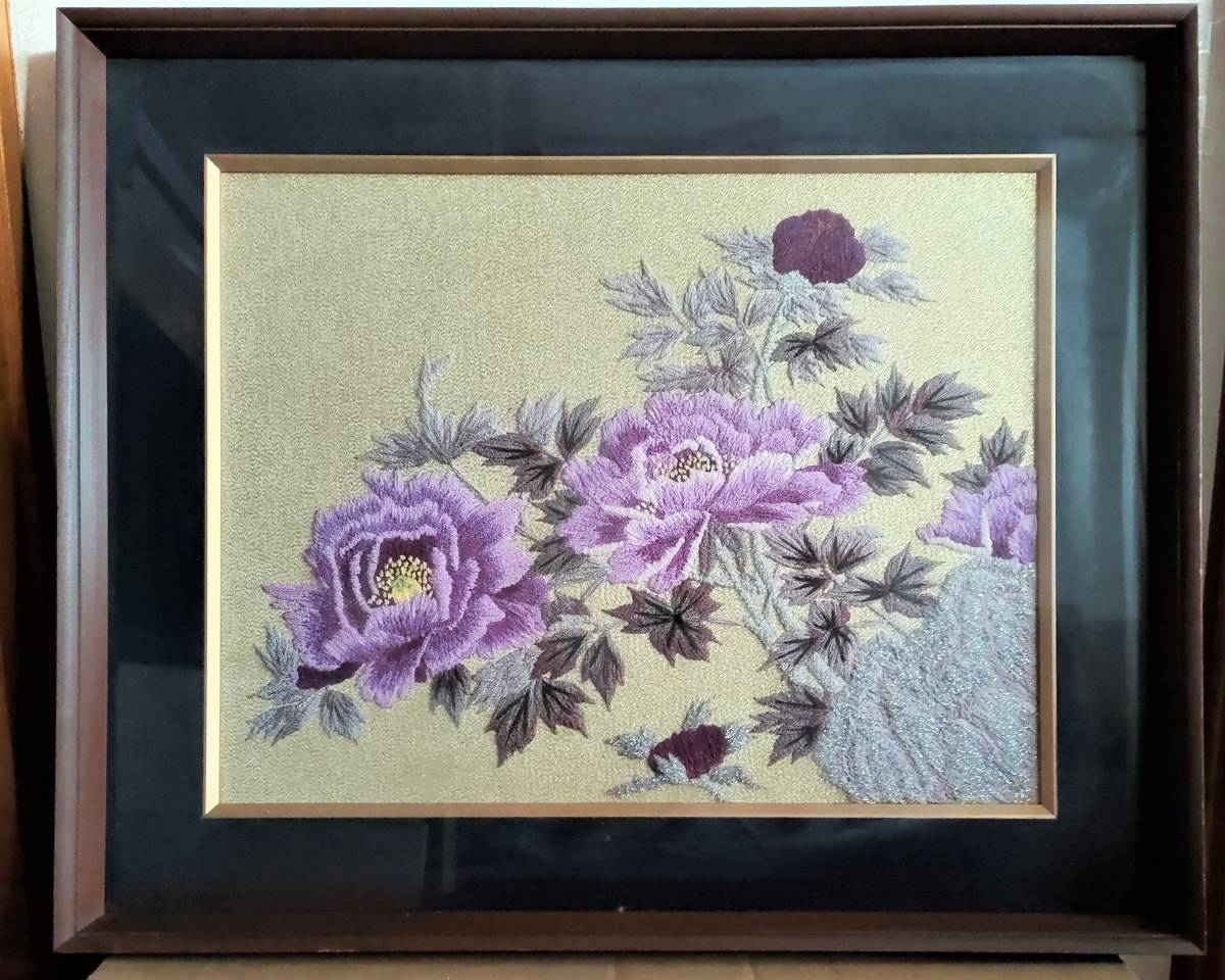 1円～☆刺繍画ししゅう刺繍絵 刺繍絵画 額縁 絵画 花 フラワー 絵画