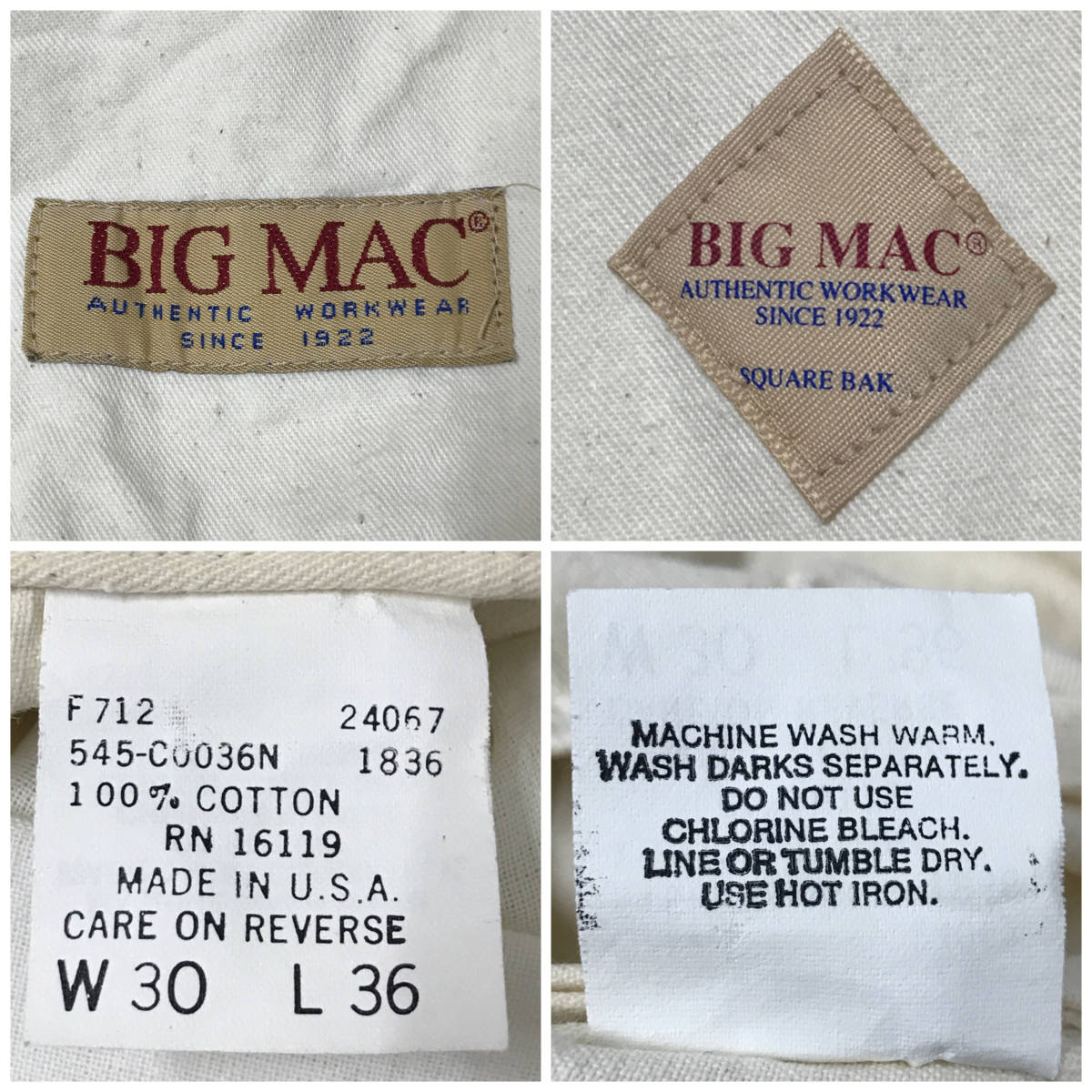 KYS1/68 BIGMAC ビッグマック オーバーオール 80s W30 L36 ペインターパンツ ワークパンツ アイボリー 白 生成り ヴィンテージ メンズ
