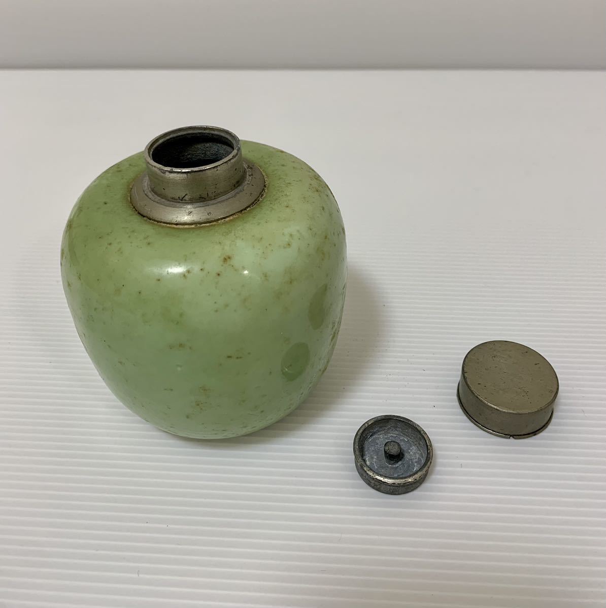 唐物 中国美術 煎茶道具 古錫 FD148 茶入・錫茶筒 高8cm・茶壺・茶