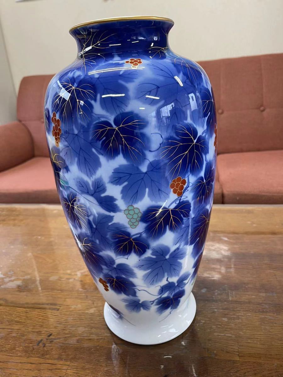 深川製磁 花瓶 フラワーベース 深川製磁 花瓶 花器 有田焼 フラワーベース 金彩 インテリア 青 墨
