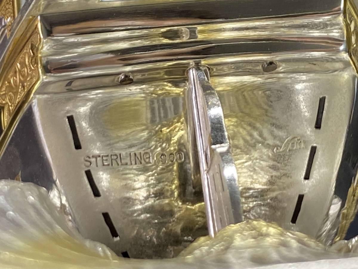 1＃M/6201　関武比古　銀製 鳳凰宝船 置物 STERLING960刻印 細密細工 共箱 ガラスケース付　140サイズ 銀製 宝船 置物 ガラスケース付 SILVER 関