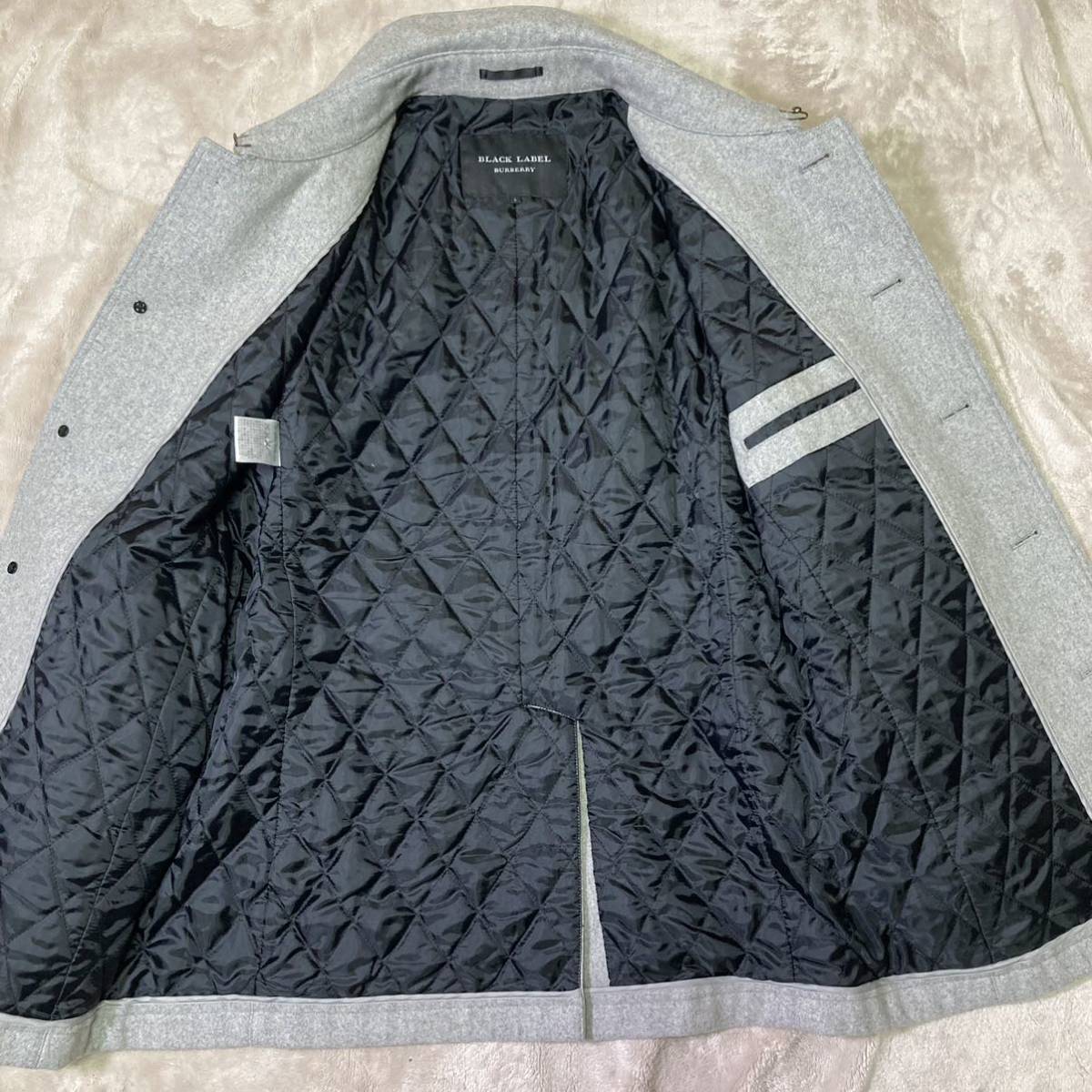 美品 バーバリー ブラックレーベル メルトンウール シングル Pコート