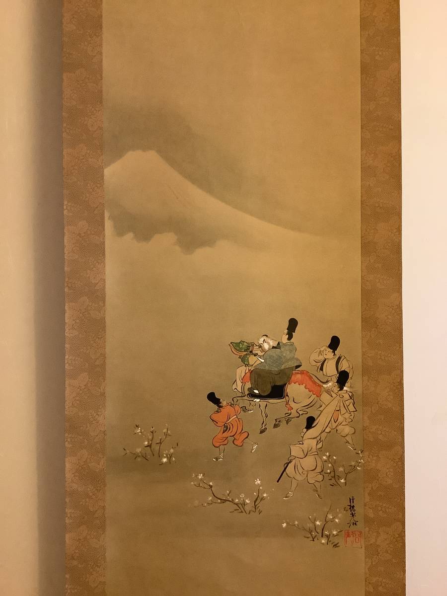 模写】掛軸R4-0194B[尾形光琳]『業平東下り図』紙本 工芸印刷 共箱