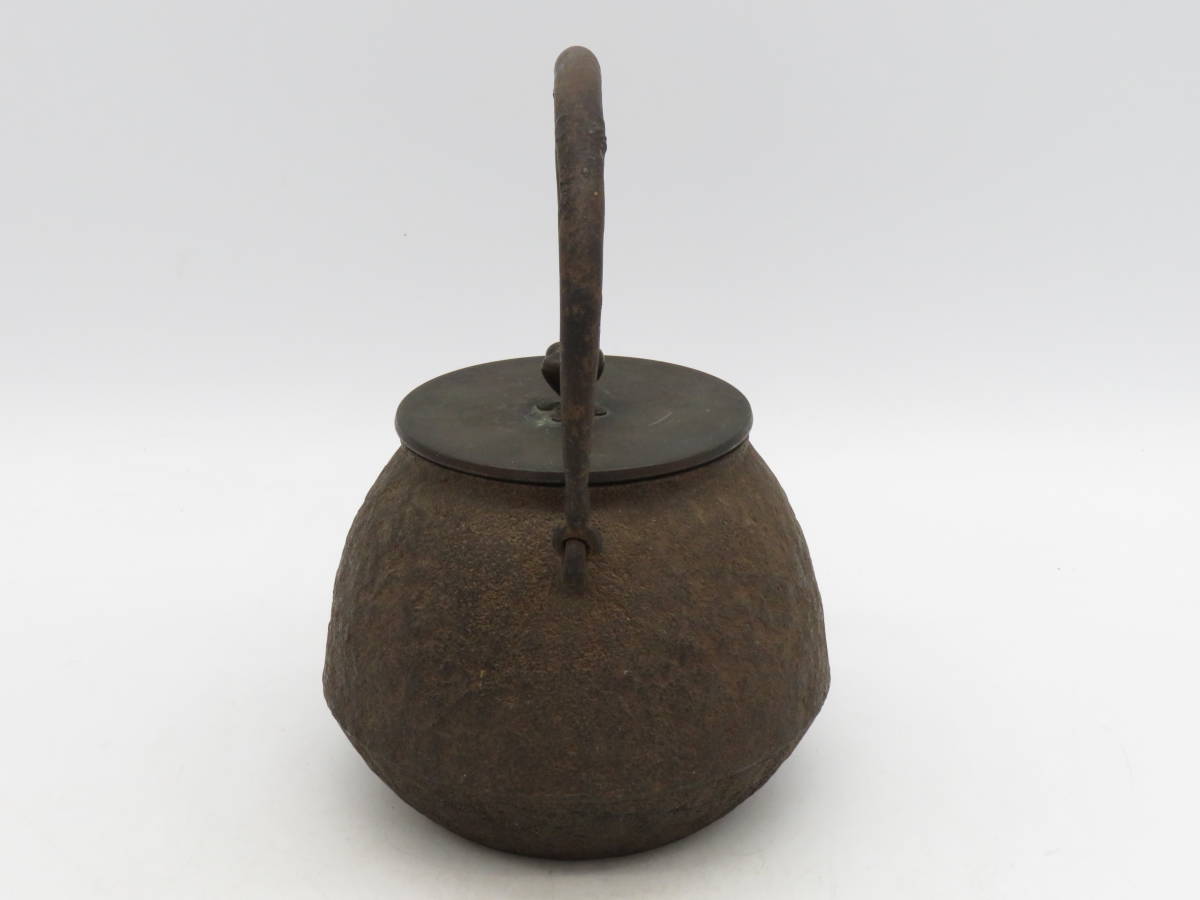 K176 光玉堂 造 印在身 鉄瓶 銅蓋 在銘 湯沸 時代煎茶道具 急須 1円