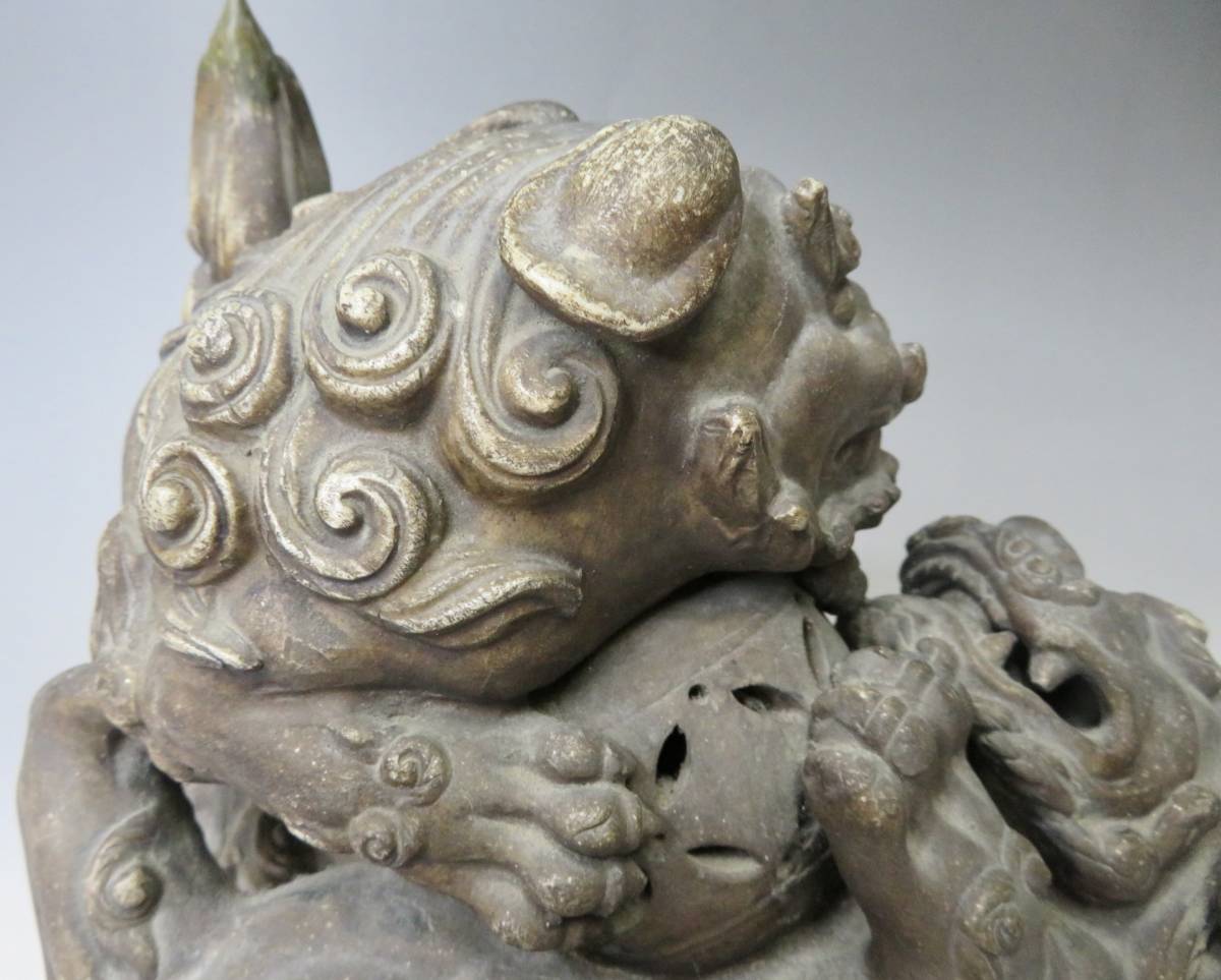備前焼 唐獅子 獅子 しし 置物 幅約32.5cm 伝統工芸 古美術品 昭和