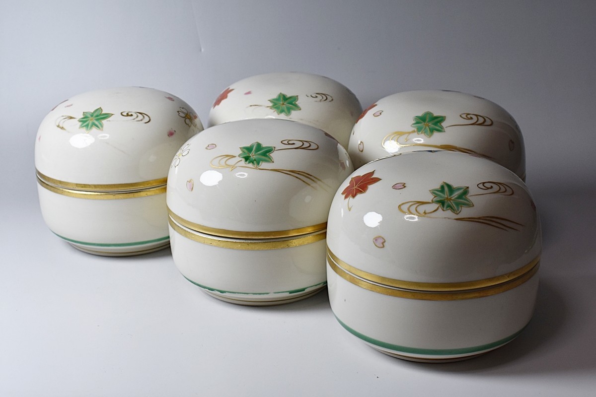 大人気，SALE 【和食器特集15】松斎 金彩 色絵 雲錦 蓋付 向付 五