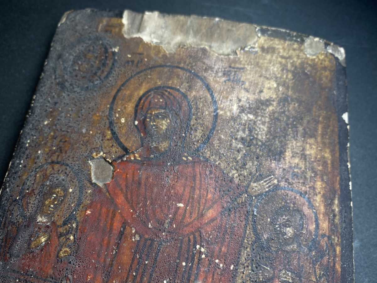 N25 収集家放出品 稀少品 19世紀 宗教画 イコン画 mother of god 絵画 