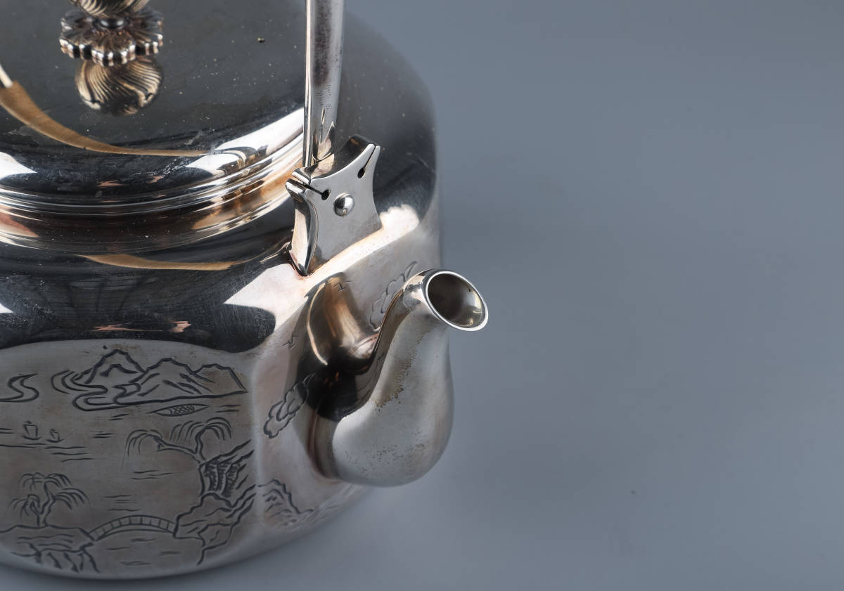 中川净益】純銀花草彫 湯沸 銀瓶 煎茶道具 Yahoo!オークション -「中川