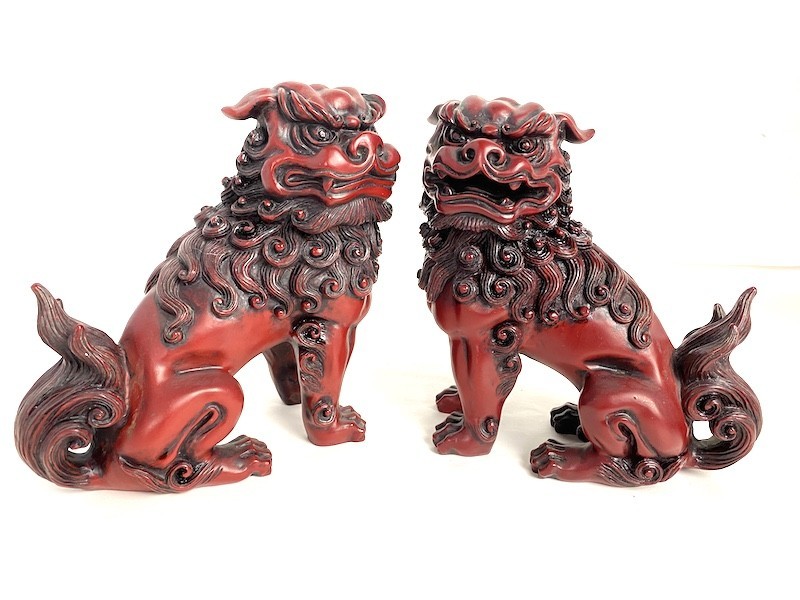 S053】1円スタート 狛犬/獅子 3点セット 九谷焼/練物 陶器 金彩 玉乗り