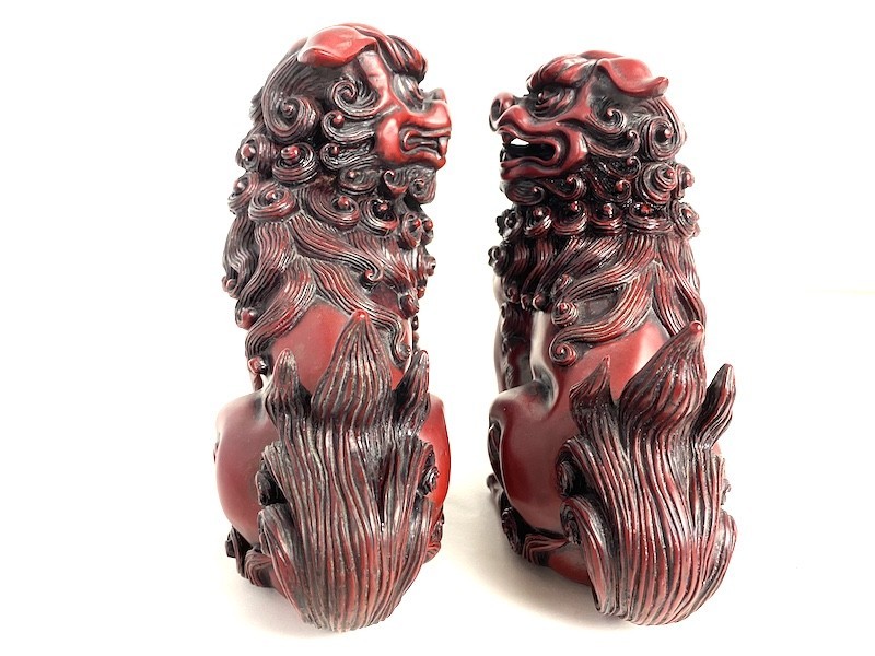 S053】1円スタート 狛犬/獅子 3点セット 九谷焼/練物 陶器 金彩 玉乗り
