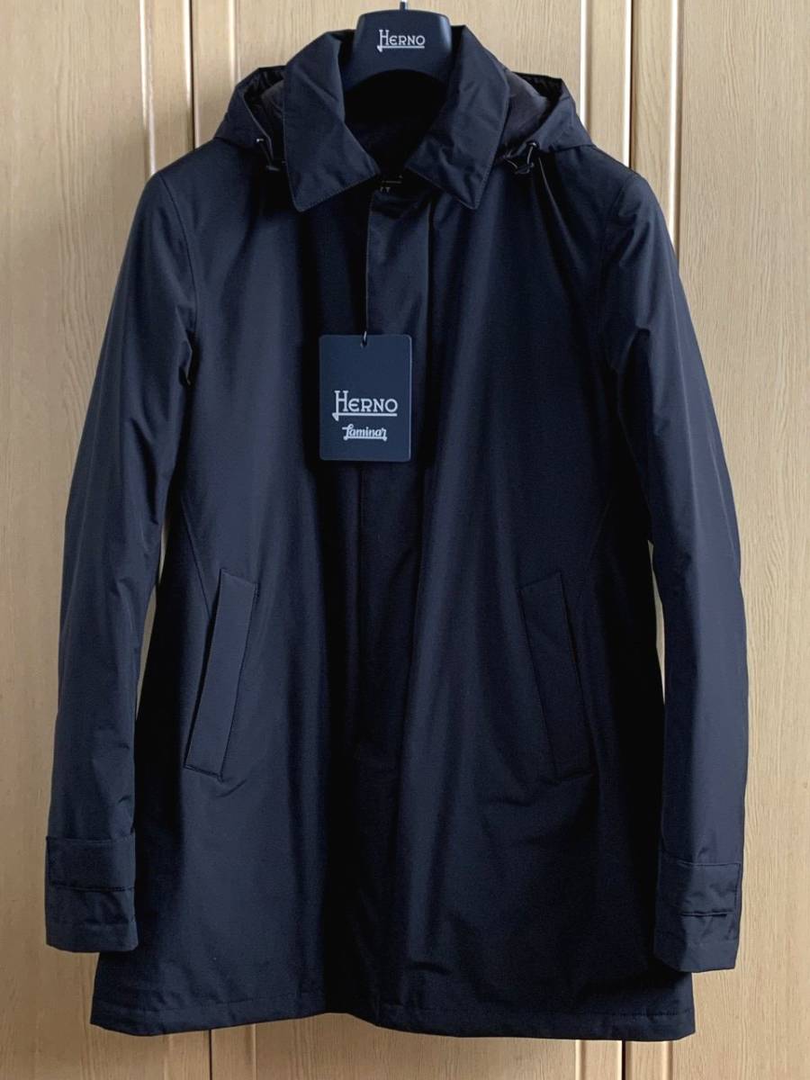 品 HERNO ヘルノ Laminar ラミナー GORE-TEX ゴアテックス ステンカラー ダウンコート 48 ブラック 純正ハンガー付 ...