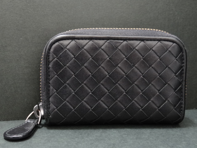 BOTTEGA VENETA ボッテガヴェネタ イントレチャート ラウンドジップ コインケース 小銭入れ レザー 黒 USED