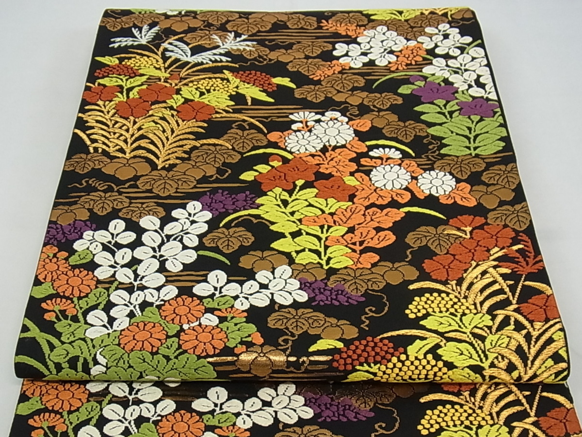 平和屋本店◇極上 西陣 河合美術織物謹製 六通柄袋帯 唐織 立波草花文
