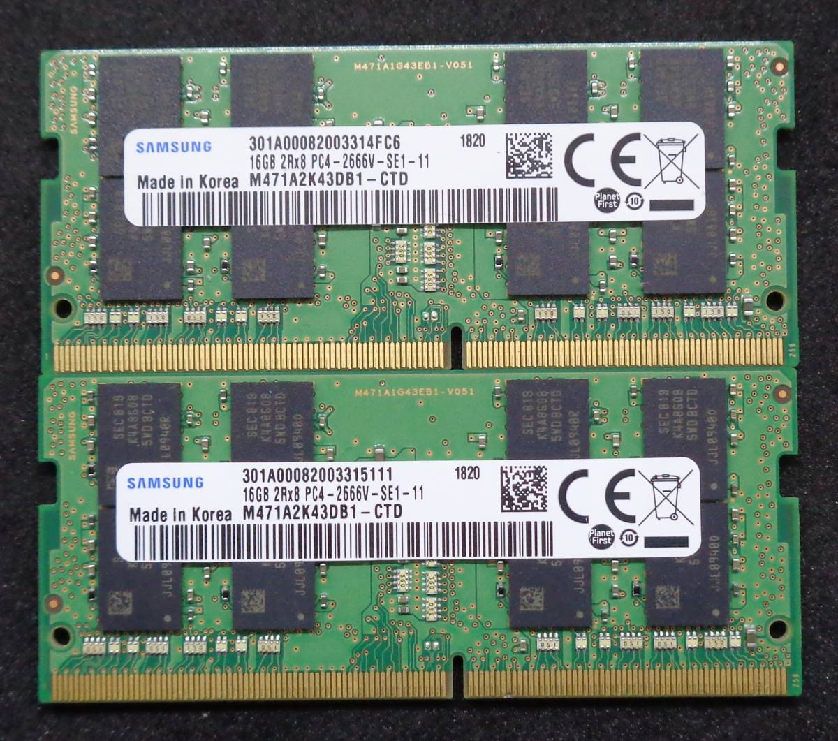 Samsung メモリー 16GB 2枚セット PC4-2666V Samsung メモリー 16GB 2