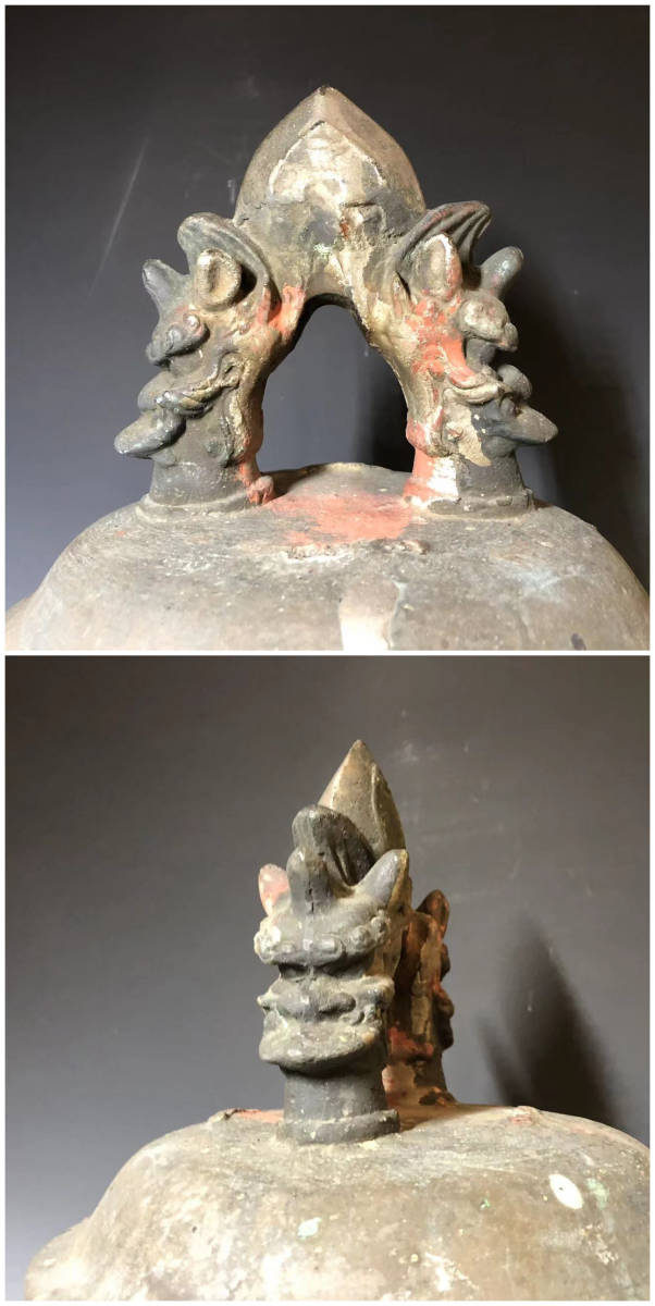 卸玄尚】仏教美術 半鐘 双龍頭半鐘 釣鐘 吊鐘 青銅 古銅 高さ：