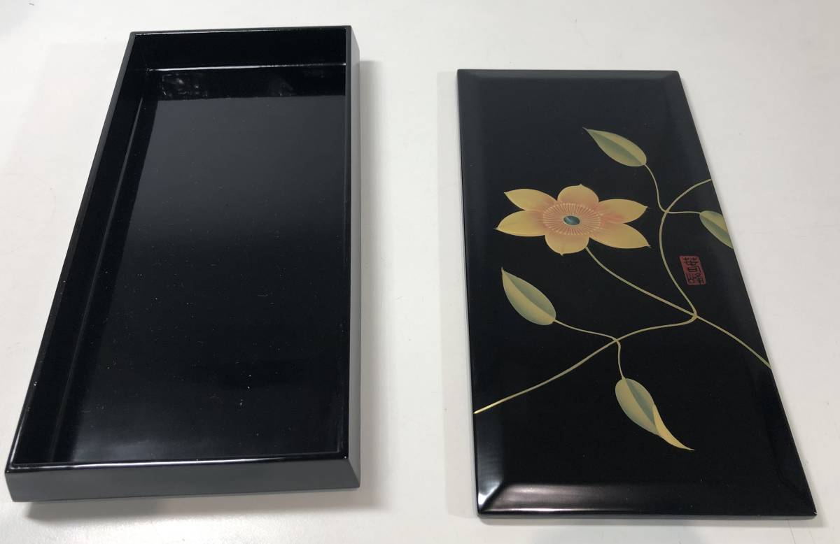 黒面取硯箱鉄仙 本金手描蒔絵 硯 筆 墨 箱 ケース しおり AS91,2 