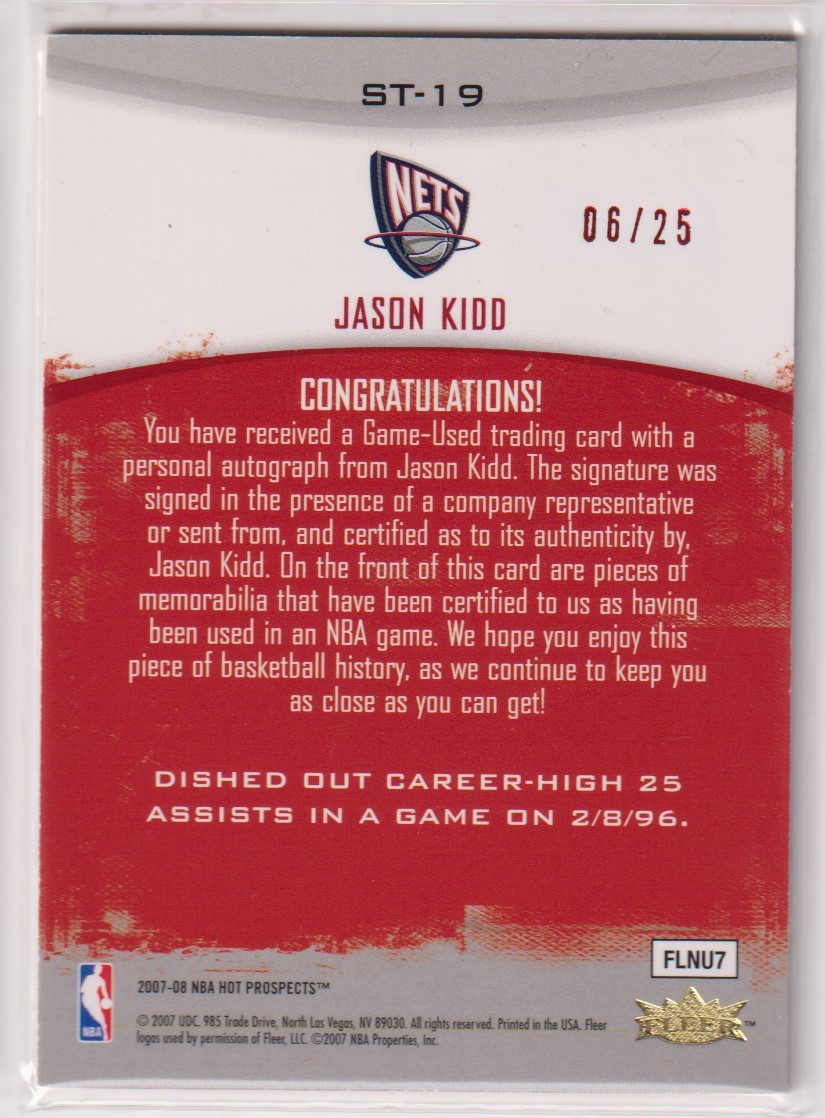 Kidd Jason 2007-08 Basketball Deck Upper Topps Card Sports Season