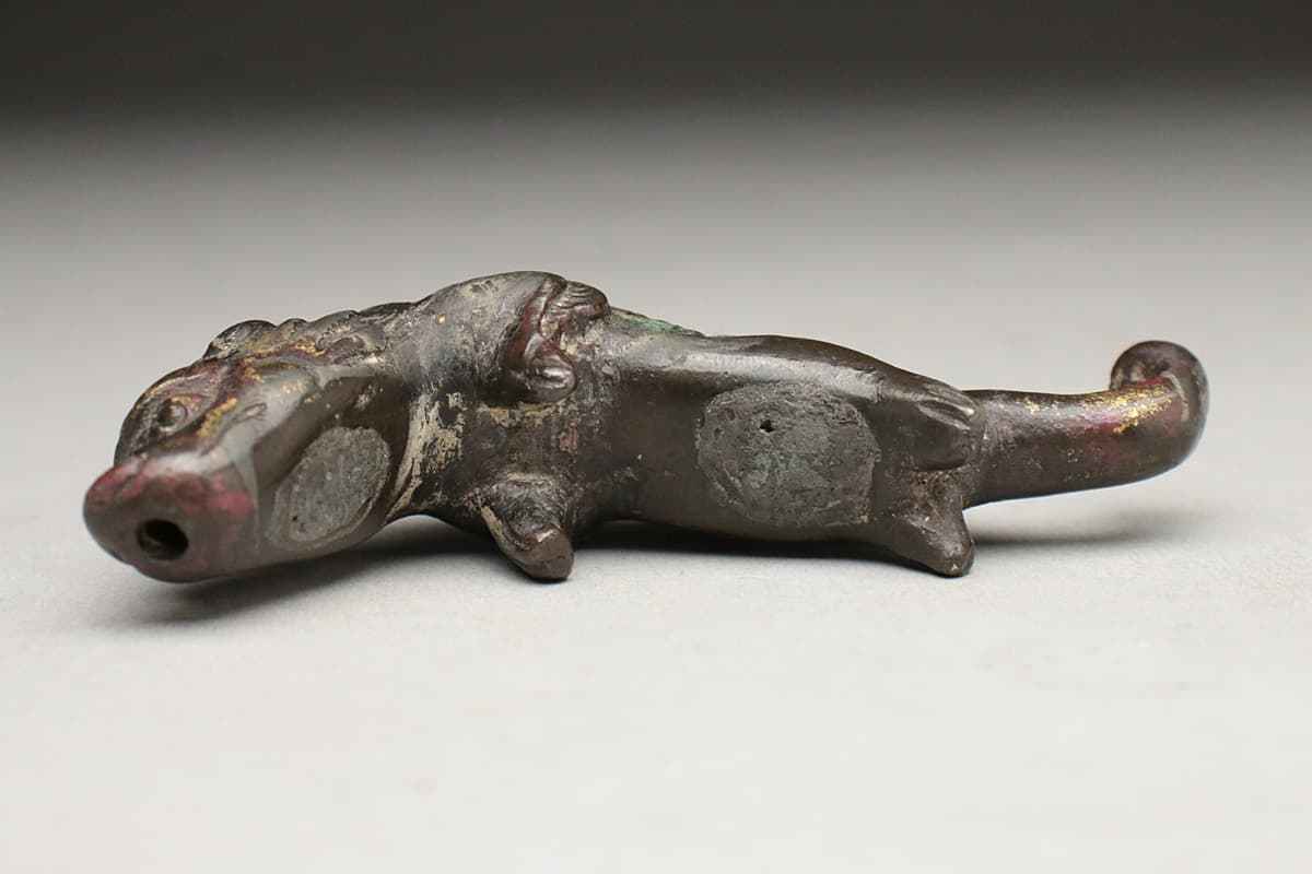 HU185 時代物 金銅雨龍形水滴 幅8.2cm 重58g・金銅瑞獸硯水滴・銅水滴