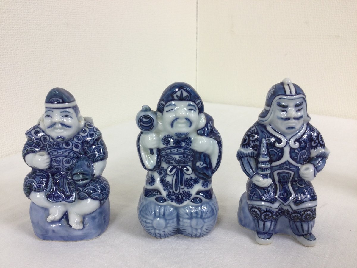 館林源右衛門 染付七福神 置物 青 有田焼 共箱 縁起物 オブジェ 飾り物 