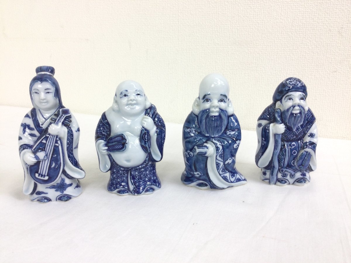 館林源右衛門 染付七福神 置物 青 有田焼 共箱 縁起物 オブジェ 飾り物 