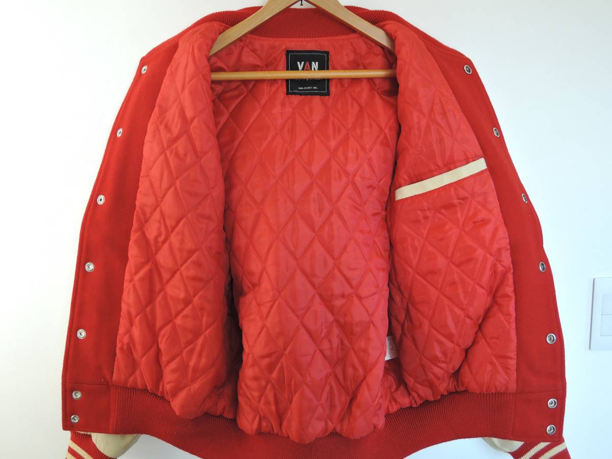 VAN スタジャン/ウール/RED/JW-10502 人気☆VAN JAC ヴァン JW-10502 袖革メルトンスタジャン アワード