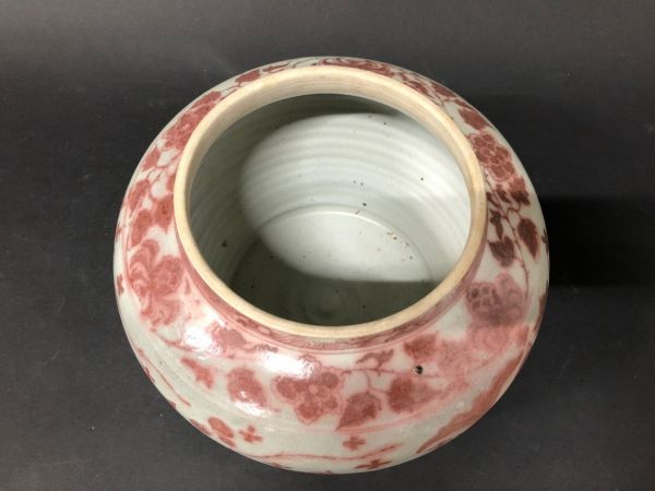 Mn954『K県旧家所蔵放出品』元時代 辰砂 釉裏紅 魚藻文 大