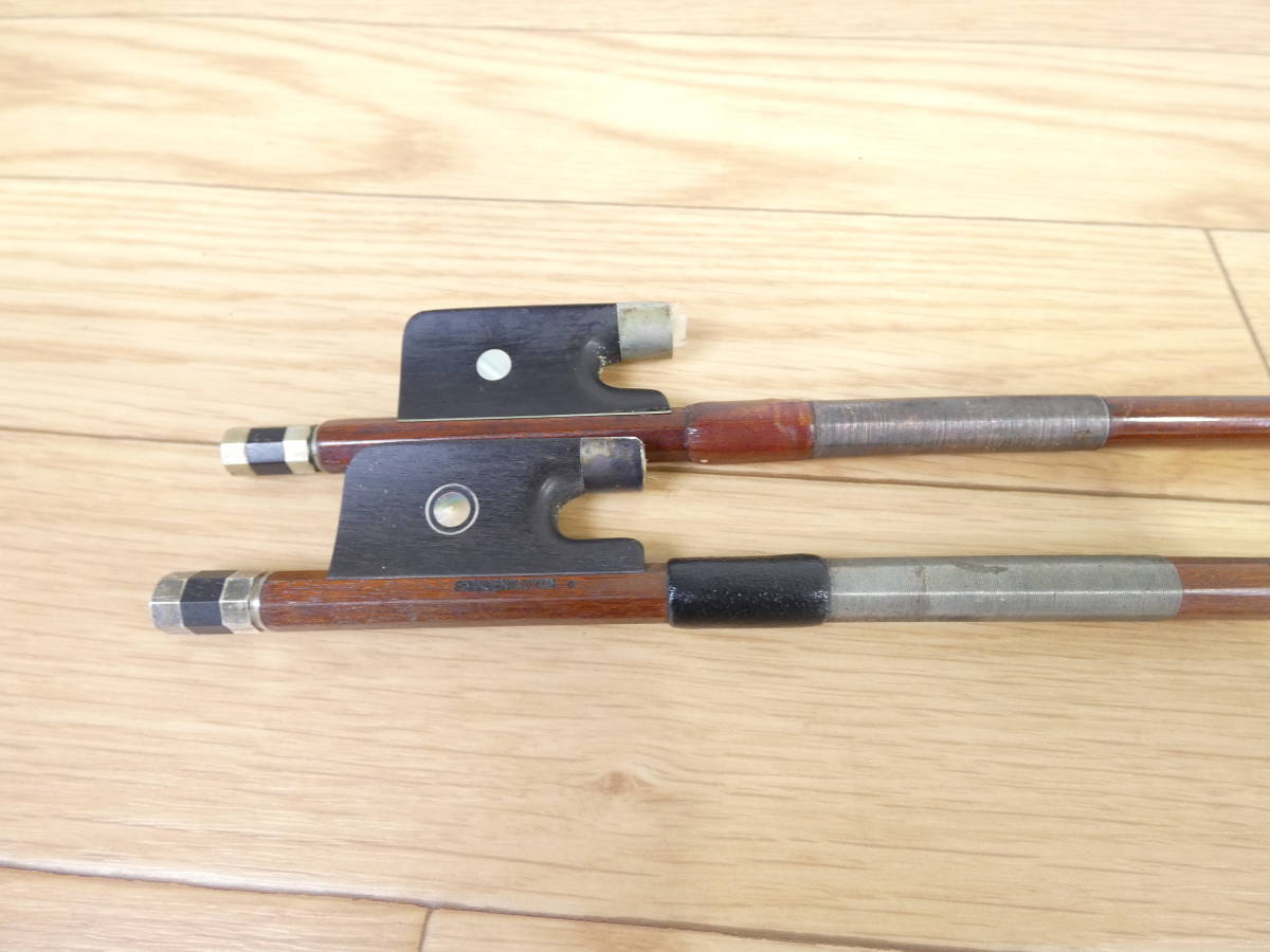 新品毛替え済み！チェロ弓 F.Vincent A Lyon星1 4/4サイズ 銀 USED!F.VINCENT A LYON 他 チェロ弓 2本セット☆全長：約71.5cm