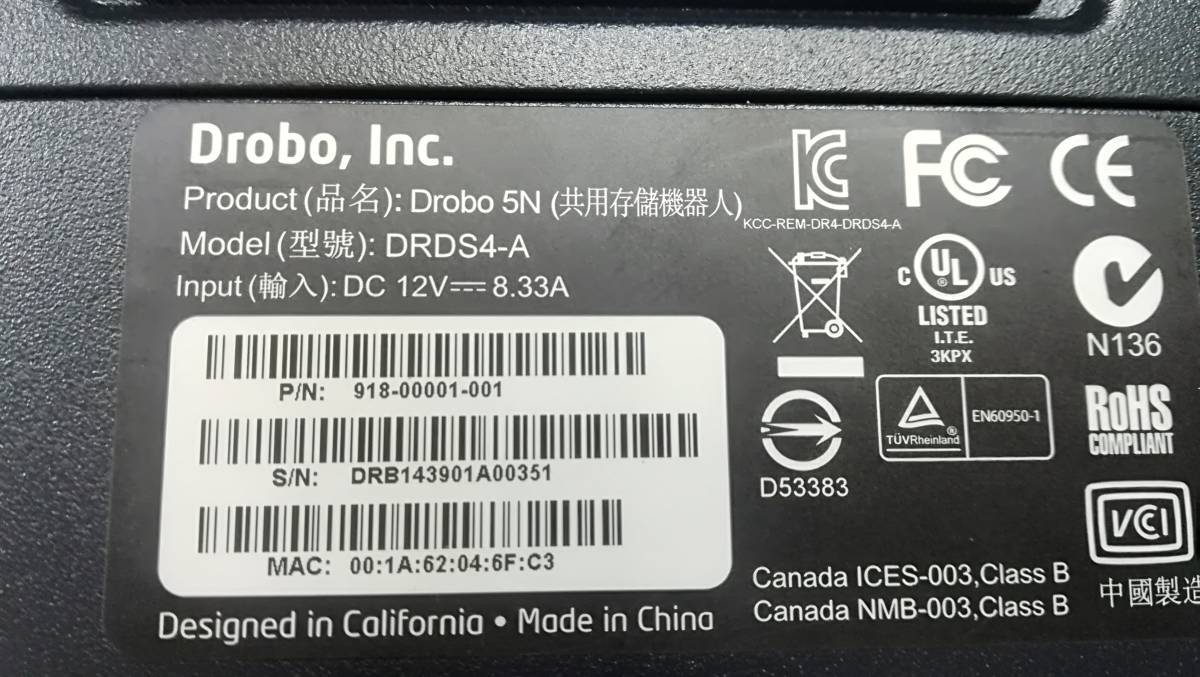 Drobo 5N DRDS4-A NAS ストレージシステム 5ベイ HDD無し/難あり 