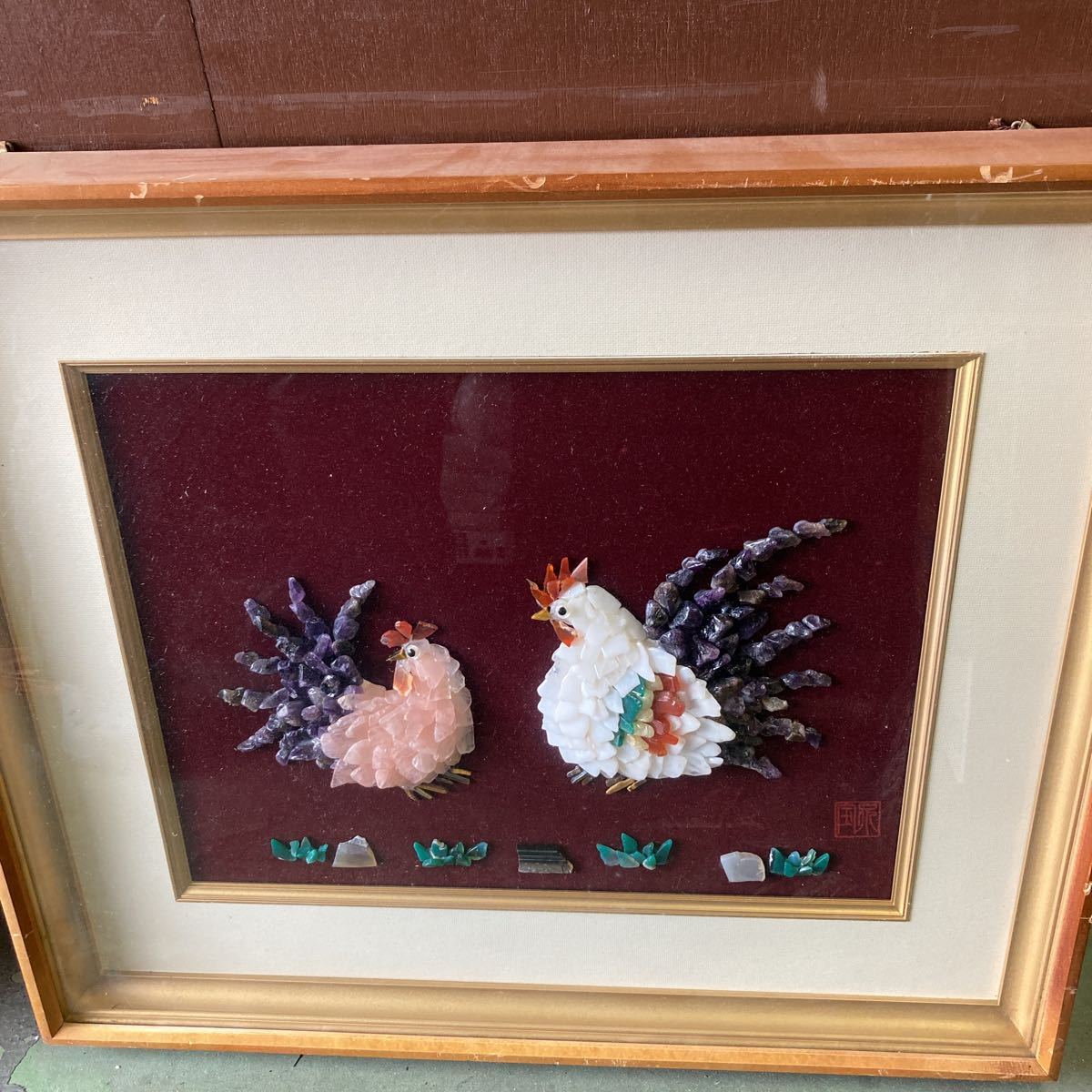 貴石画 宝石画 鶏 額装品 昭和レトロ 【公式通販】