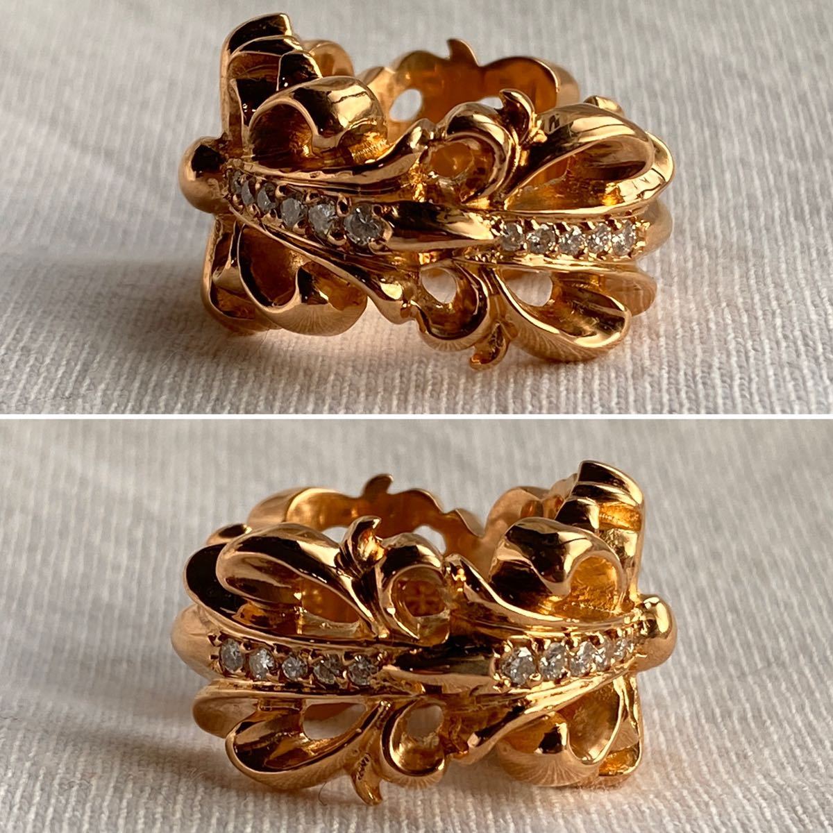 美品 CHROME HEARTS クロムハーツ 22k ダブルフローラル リング パヴェ